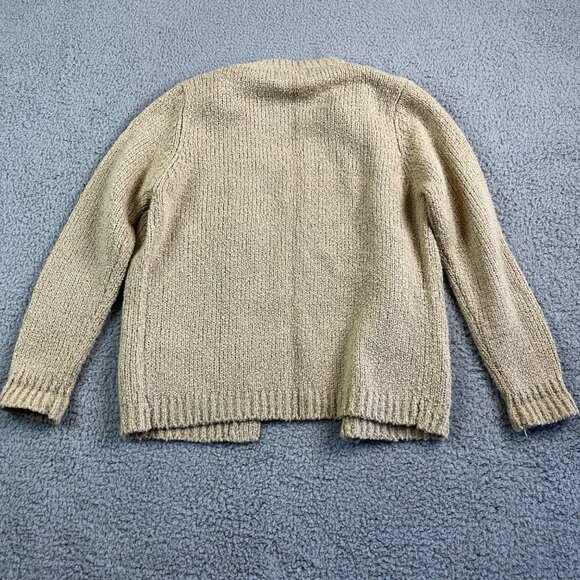 LeRoy Sweater Womens Medium Tan Knit Cardigan Acrylic Open Front Patch Pockets - Picture 3 of 10